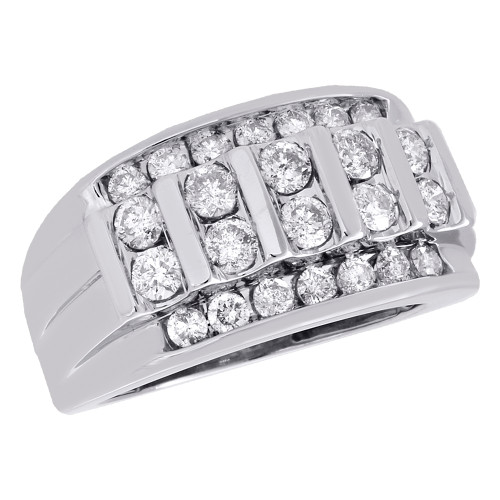 10K White Gold Channel Set Diamond Wedding Band Mens 14mm Fancy Pinky Ring 2 CT.