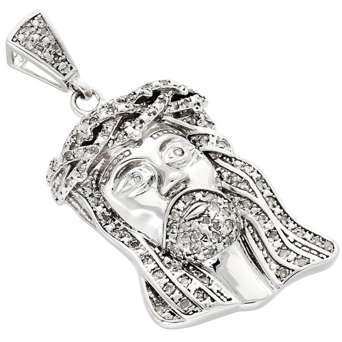 .925 Sterling Silver Diamond Micro Mini Jesus Face Piece Pendant Charm 0.50 CT