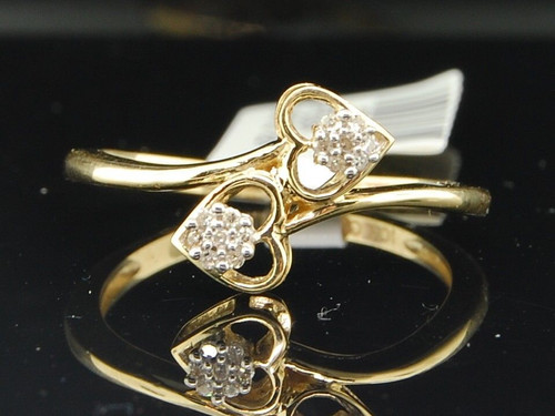 Diamant-Doppelherzring für Damen, 10 Karat Gelbgold, rundes Pavé-Design, 0,05 Tcw.