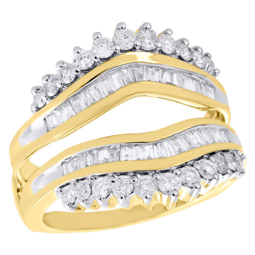 anillo realzador de diamantes en oro amarillo de 10 k. Alianza de boda con contorno tipo chaqueta envolvente de 1,02 qt.