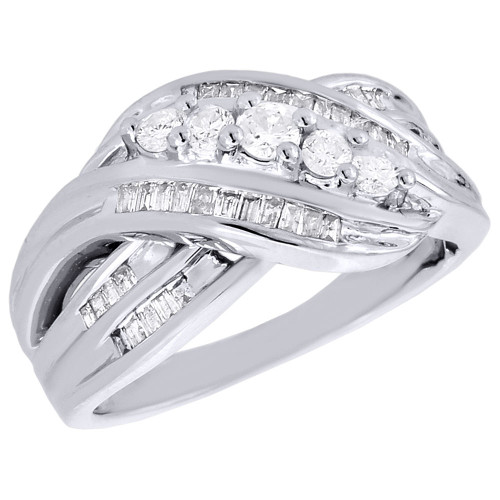 10K White Gold Genuine Round Diamond Crossover Band Ribbon Cocktail Ring 0.50 Ct