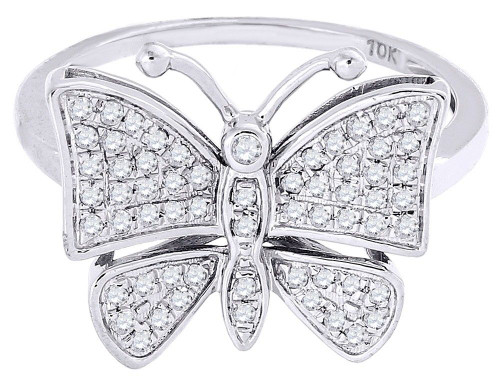 Diamond Butterfly Fashion Right Hand Ring 10K Yellow Gold Round Cut 0.35 Ct.