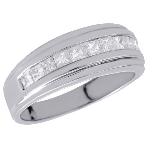 10K White Gold Princess Diamond Mens Wedding Band 8.20mm Engagement Ring 1 Ct.