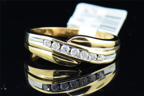 Diamond Wedding Band Mens 14K Yellow Gold Round Anniversary Ring 1/4 Tcw.