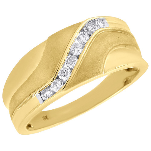 10K Yellow Gold Genuine Diamond Wedding Band  Brushed Channel Set Ring 0.26 Ct.