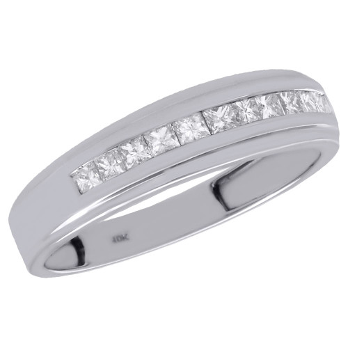 10K White Gold Princess Diamond Wedding Band Mens 4.30mm Engagement Ring 0.50 Ct