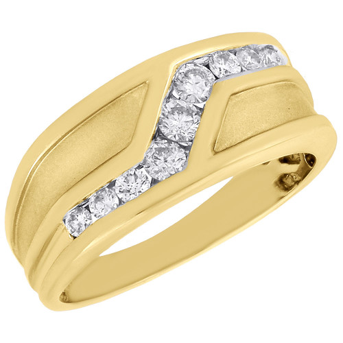 10K Yellow Gold Genuine Diamond Wedding Band  Brushed Channel Set Ring 0.50 Ct.