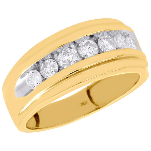 10K Yellow Gold Channel Set Diamond Mens Wedding Band Engagement Ring 1 CT.