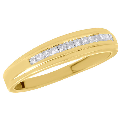 10K Yellow Gold Princess Diamond Wedding Band Mens 5mm Engagement Ring 0.25 Ct.