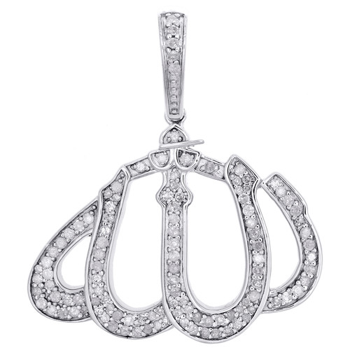 Custom Diamond Allah Arabic Islamic Pendant .925 Sterling Silver Charm 7/8 Ct.