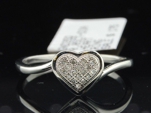Ladies Sterling Silver Love Heart Diamond Engagement Ring Wedding Band Bridal