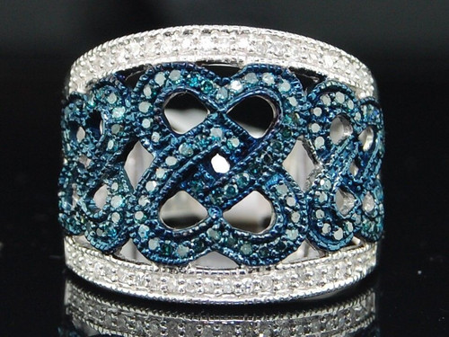 Blue Diamond Cocktail Ring Ladies 10K White Gold Round Designer 1/2 Tcw.