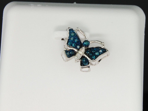 Ciondolo a forma di farfalla di design da donna in oro bianco 10k con diamanti blu per collana
