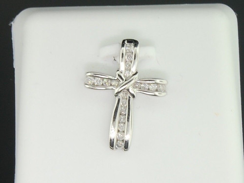 Ladies 10K White Gold Round Diamond Jesus Cross Pendant Charm For Necklace 0.75"