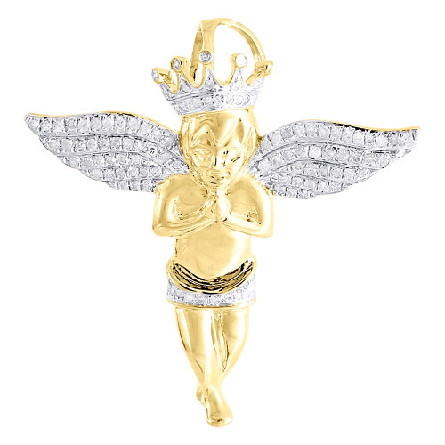 Pendentif diamant pour homme en argent sterling jaune priant avec ailes d'ange 0,45 ct.