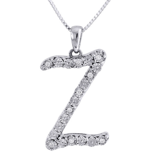Diamant-Anfangs-Z-Anhänger, 925er-Sterlingsilber, Charm-Schriftzug mit Kette, 0,11 Tcw.