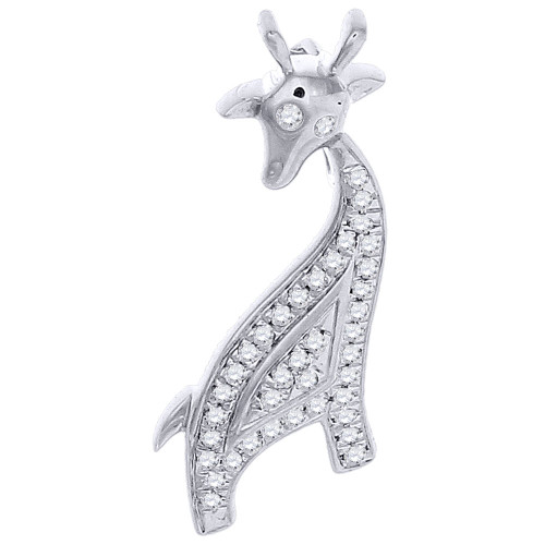 Diamond Giraffe Pendant in 10K White Gold Ladies Fashion Slide Charm 0.10 Ct.