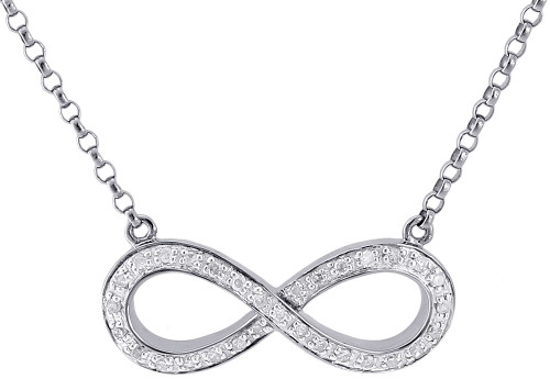 Infinity Diamond Necklace Ladies White Gold Fashion Round Cut Pendant 0.17 Ct.