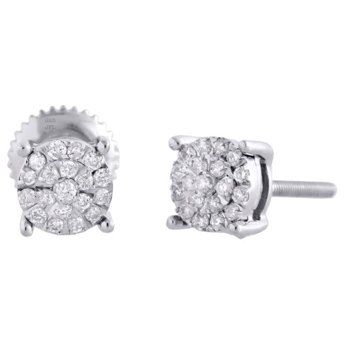 Diamond 4-Prong Mirror Set Studs 5.25mm .925 Sterling Silver Earrings 0.15 CT.