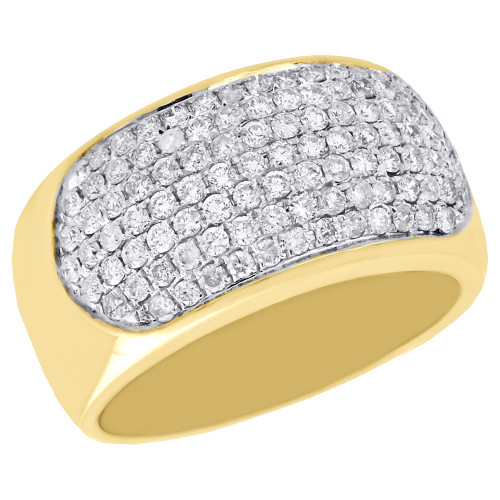 Mens 10K Yellow Gold Diamond Wedding Band 12.50mm Domed Pave Pinky Ring 1.50 Ct.