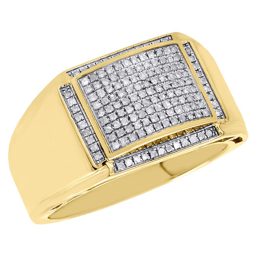 10-karätiger Gelbgold-Herrenring mit echten runden Diamanten in Pavé-Fassung für den kleinen Finger, Kuppelband, 0,31 ct.