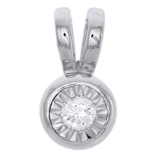 10K White Gold Round Diamond Mini Circle Pendant Fanuk Set Necklace 0.10 CT.