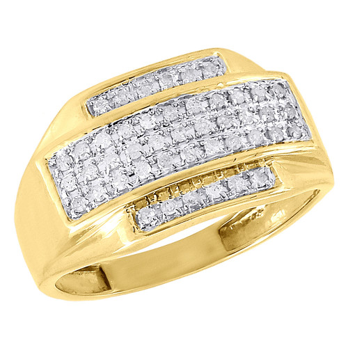 10K Yellow Gold Mens Round Cut Pave Diamond Pinky Ring Wedding Band 0.33 Ct.