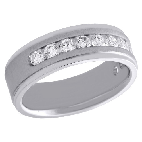 14K White Gold Diamond Wedding Band Mens Brushed Finish Engagement Ring 1 Ct.