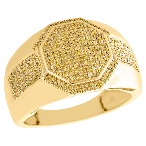 10K Yellow Gold Yellow Diamond Dome Octagon Shape Pinky Ring Fancy Band 0.36 CT.