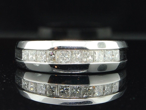 Mens 14K White Gold 1.00 Ct. Princess Cut Diamond Engagement Ring Wedding Band