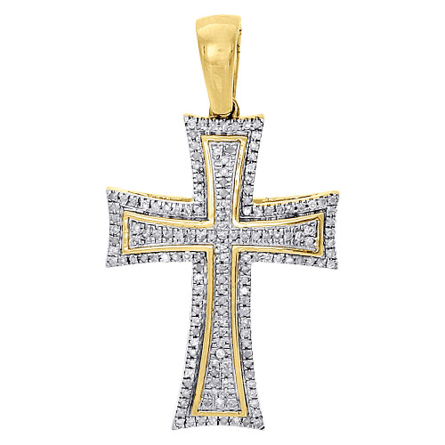 10K Yellow Gold Natural Diamond Cross Pendant Outline Antique Look Charm 0.28 Ct
