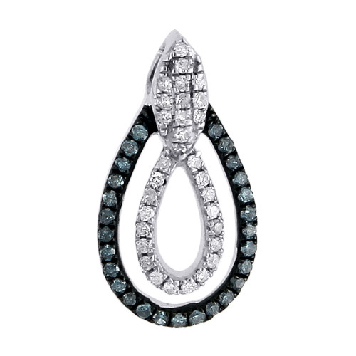 Blue Diamond Teardrop Pendant Ladies 10k White Gold Round Dangle Charm 0.22 Tcw.