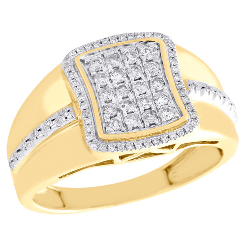 10K Yellow Gold Real Diamond Tier Cluster Statement Fancy Mens Pinky Ring 1/2 CT