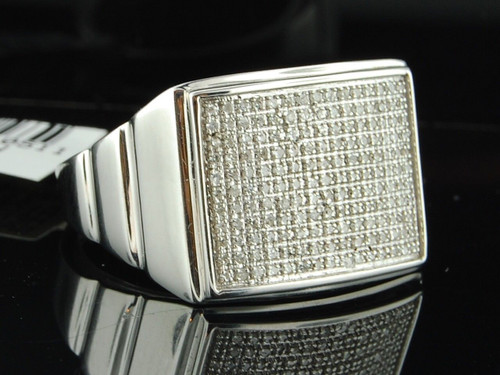 Diamond Pinky Ring Mens 10k White Gold Designer Statement Pave Band 0.42 Ct.