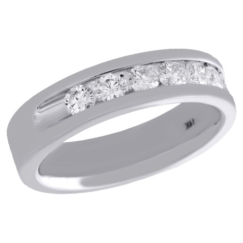 14K White Gold Channel Diamond Mens Wedding Band 7 Stone Engagement Ring 1 Ct.