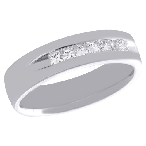 14K White Gold Princess Diamond Wedding Band Mens 5.95mm Engagement Ring 0.50 Ct