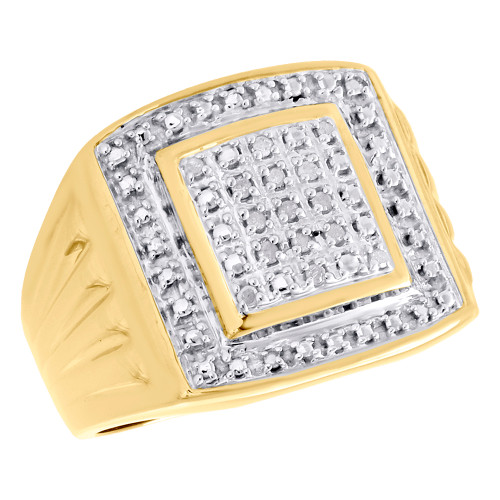 .925 Sterling Silver Yellow Tone Diamond Square Statement Pinky Ring 0.10 CT.