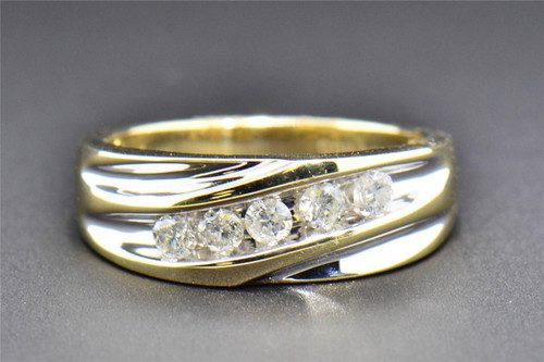 Diamond Wedding Band 14K Yellow Gold Mens 5 Round Stone Engagement Ring 0.50 CT