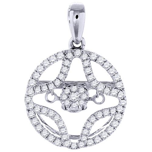 Dancing Diamond Circle Star Pendant Ladies 10K White Gold Round Charm 0.32 Ct.