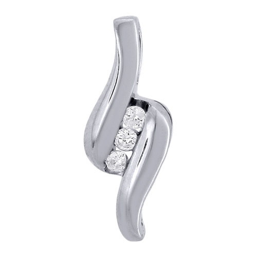 Diamond Three Stone Fashion Pendant Ladies 10K White Gold Round Charm 0.15 Tcw.