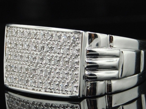 10K MENS WHITE GOLD .38C PAVE DIAMOND PINKY RING 12M