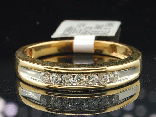 Mens 14K Yellow Gold Round Cut Channel Set Diamond Ring Engagement Wedding Band