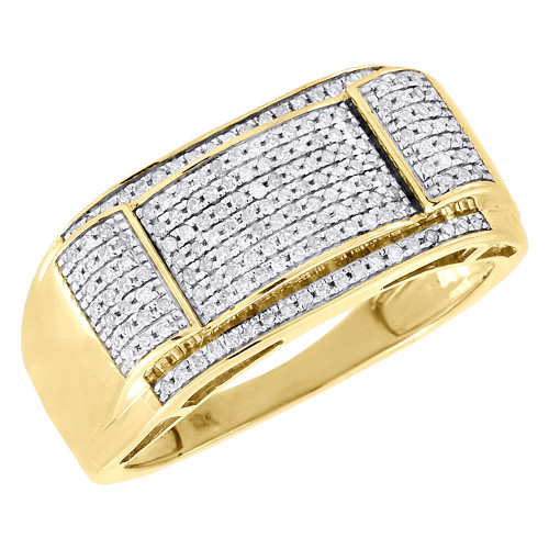 Diamond Wedding Band Mens 10K Yellow Gold Round Pave Engagement Ring 0.36 Ct.