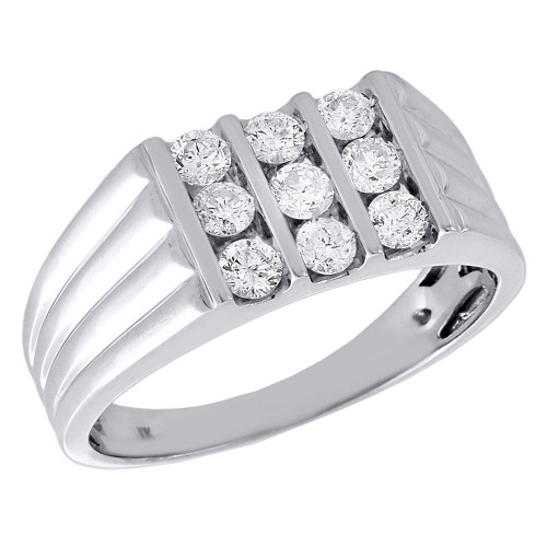 10K White Gold Round Diamond Wedding Band Mens Channel Set Pinky Ring 0.75 Ct.
