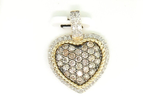 Brown Diamond Heart Charm Ladies 10K Yellow Gold Round Love Pendant 0.72 Tcw.