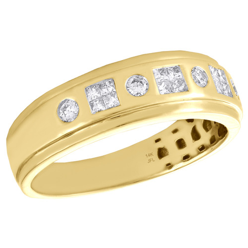 14K Yellow Gold Princess & Round Cut Diamond Wedding Band 7mm Mens Ring 1/2 CT.