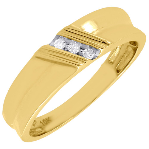 Diamond Wedding Band 10K Yellow Gold Round Men's Anniversary Ring 0.06 Ct.