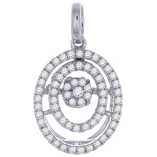 Dancing Diamond Pendant Double Oval Halo Ladies White Gold Round Charm 0.29 Ct.