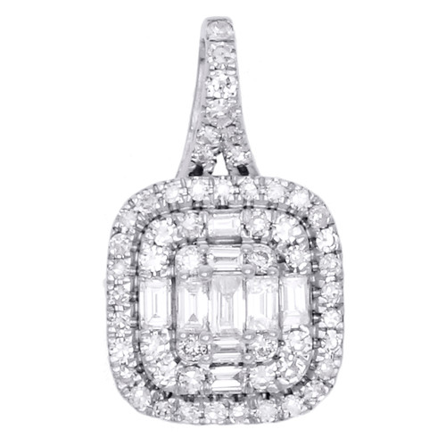 pendentif diamant taille baguette en or blanc 14 carats, breloque fantaisie en forme de coussin 1/2 ct.