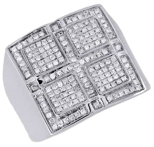 10K White Gold Mens Round Cut Diamond Fashion Pinky Ring Pave Square 0.51 Ct.
